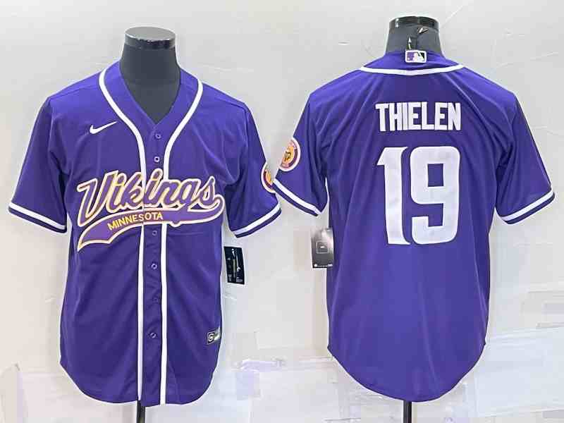 Men's Minnesota Vikings #19 Adam Thielen Purple With Patch Cool Base Stitched Baseball Jersey