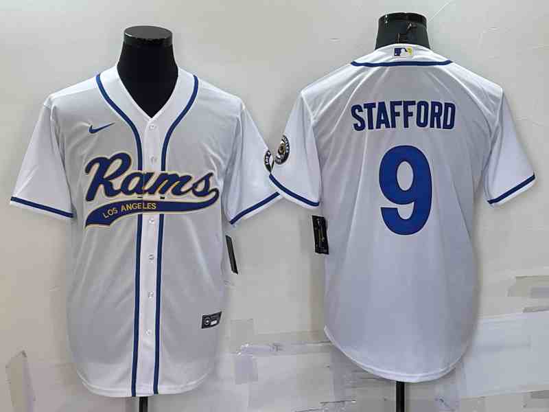 Men's Los Angeles Rams #9 Matthew Stafford White Stitched Cool Base Nike Baseball Jersey