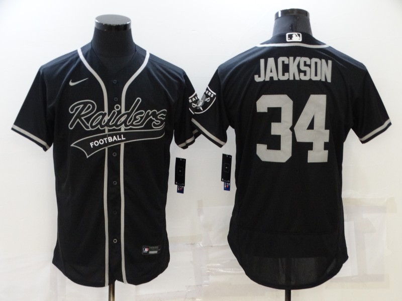 Men's Las Vegas Raiders 34 Bo Jackson Black Stitched MLB Flex Base Nike Baseball Jersey