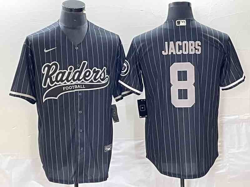 Men's Las Vegas Raiders #8 Josh Jacobs Black With Patch Cool Base Stitched Baseball Jersey