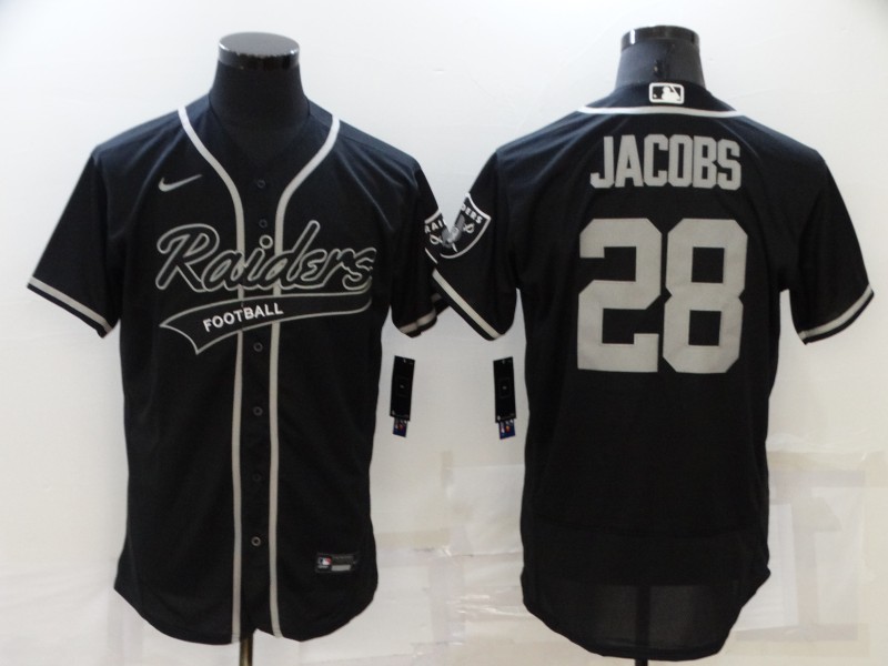 Men's Las Vegas Raiders 28 Josh Jacobs Black Stitched MLB Flex Base Nike Baseball Jersey