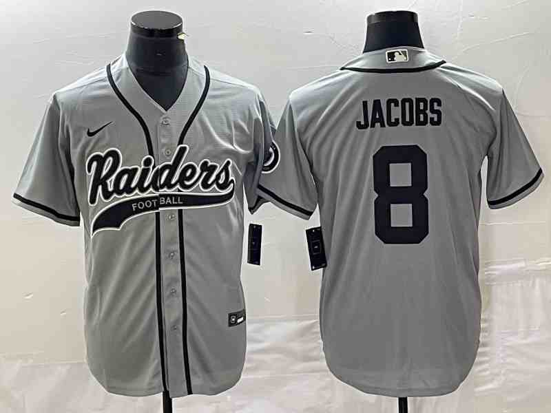 Men's Las Vegas Raiders #8 Josh Jacobs Grey Stitched MLB Cool Base Nike Baseball Jersey