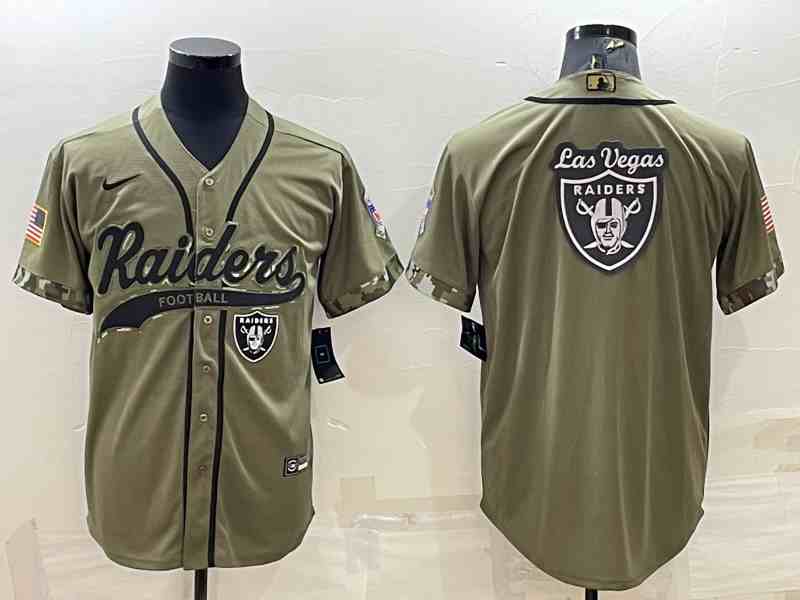 Men's Las Vegas Raiders Olive Salute to Service Team Big Logo Cool Base Stitched Baseball Jersey