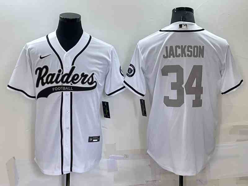 Men's Las Vegas Raiders #34 Bo Jackson White Grey Stitched MLB Cool Base Nike Baseball Jersey