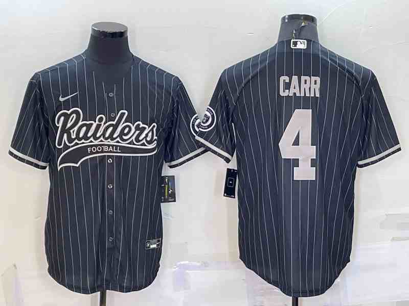 Men's Las Vegas Raiders #4  Derek Carr Black With Patch Cool Base Stitched Baseball Jersey