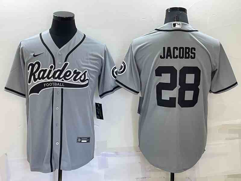 Men's Las Vegas Raiders #28 Josh Jacobs Grey Stitched MLB Cool Base Nike Baseball Jersey