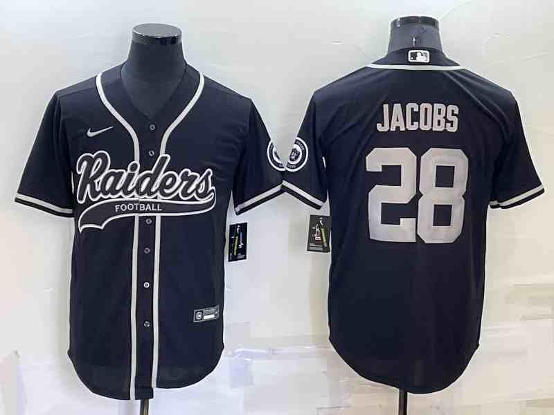 Men's Las Vegas Raiders #28 Josh Jacobs Black Stitched MLB Cool Base Nike Baseball Jersey