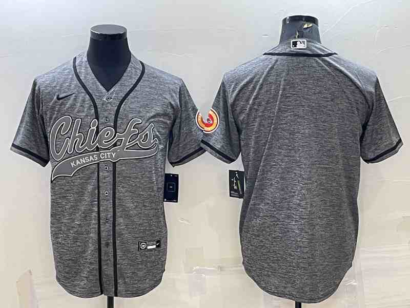 Men's Kansas City Chiefs Blank Grey With Patch Cool Base Stitched Baseball Jersey