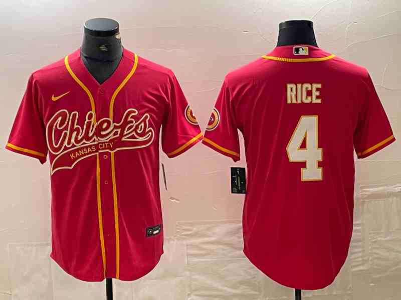 Men's Kansas City Chiefs #4 Rashee Rice Red Cool Base Stitched Baseball Jersey (2)