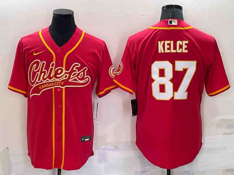 Men's Kansas City Chiefs #87 Travis Kelce Red Stitched Cool Base Nike Baseball Jersey