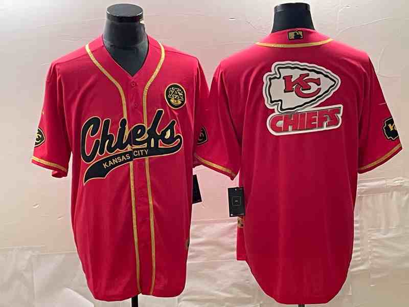 Men’s Kansas City Chiefs red Gold Team Big Logo With Patch Cool Base Stitched Baseball Jersey