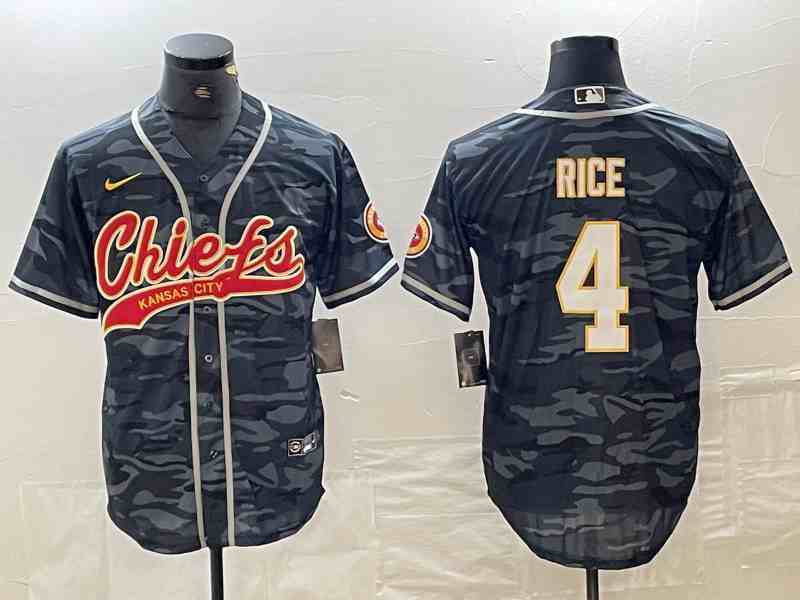 Men's Kansas City Chiefs #4 Rashee Rice Gray Camo Cool Base Stitched Baseball Jersey