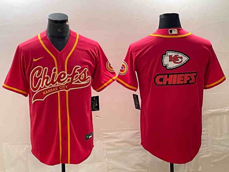 Men's Kansas City Chiefs Red Team Big Logo With Patch Cool Base Stitched Baseball Jersey (3)