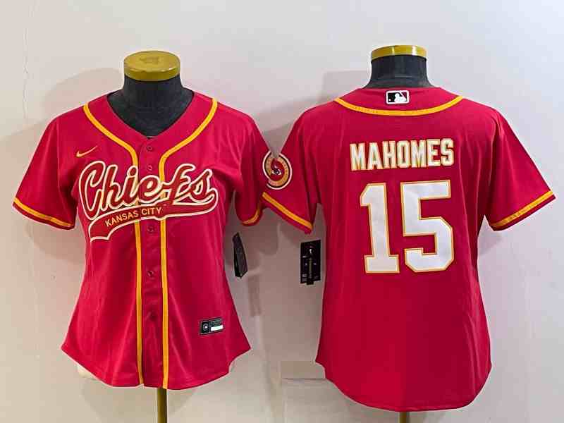 Women's Kansas City Chiefs #15 Patrick Mahomes Red With Patch Cool Base Stitched Baseball Jersey