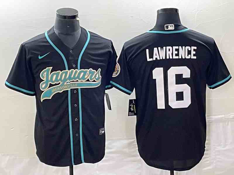 Men's Jacksonville Jaguars 16 Trevor Lawrence  Black With Patch Cool Base Stitched Baseball Jersey