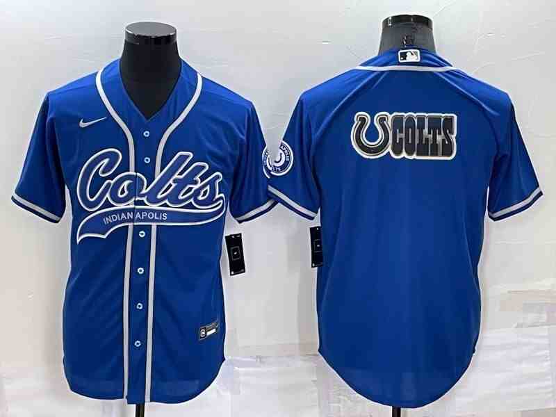 Men's Indianapolis Colts Blue Team Big Logo With Patch Cool Base Stitched Baseball Jersey