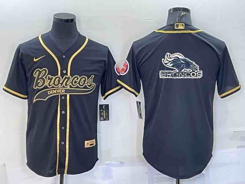 Men's Denver Broncos Blank Black Gold With Patch Cool Base Stitched Baseball Jersey