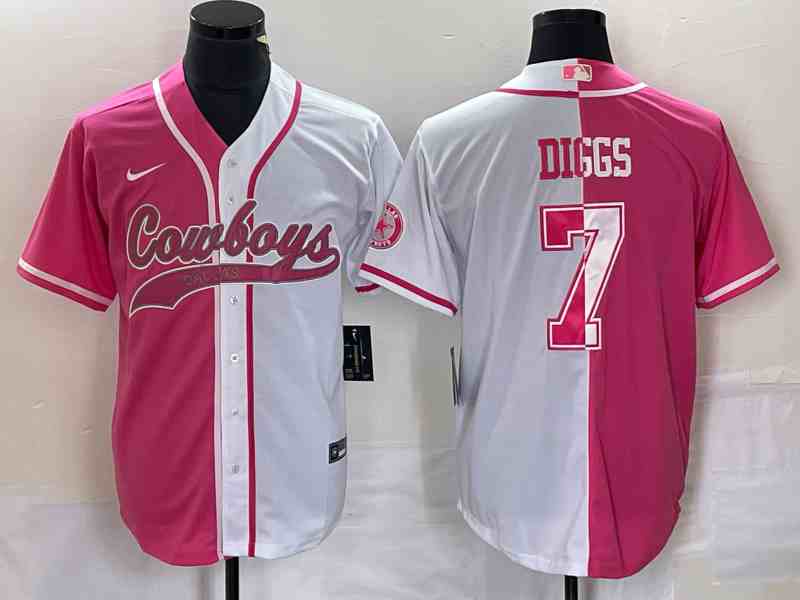 Men's Dallas Cowboys #7 Trevon Diggs PinkWhite Split Cool Base Stitched Baseball Jersey