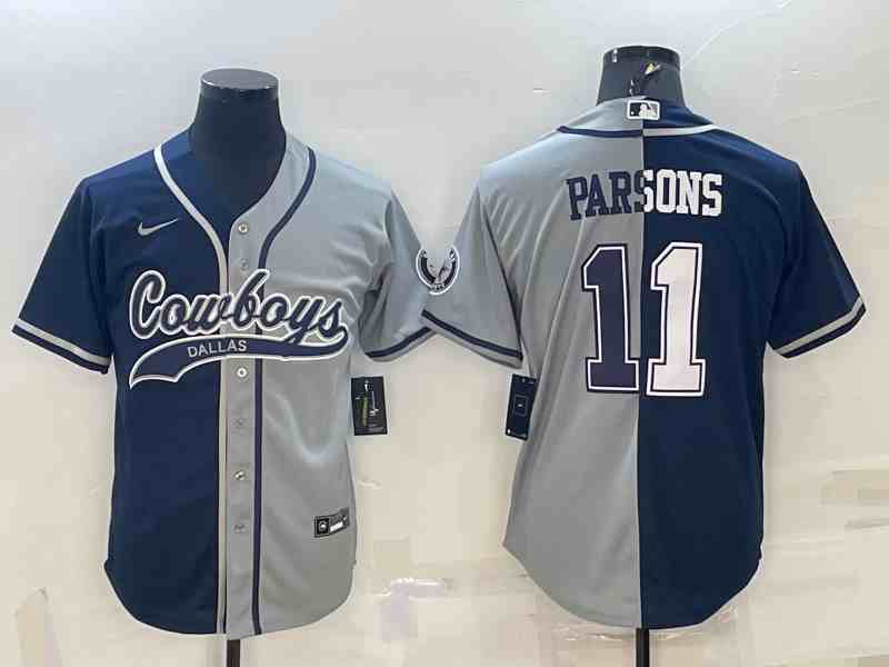 Men's Dallas Cowboys #11 Micah Parsons Split Navy-Gray Baseball Cool Base Jersey