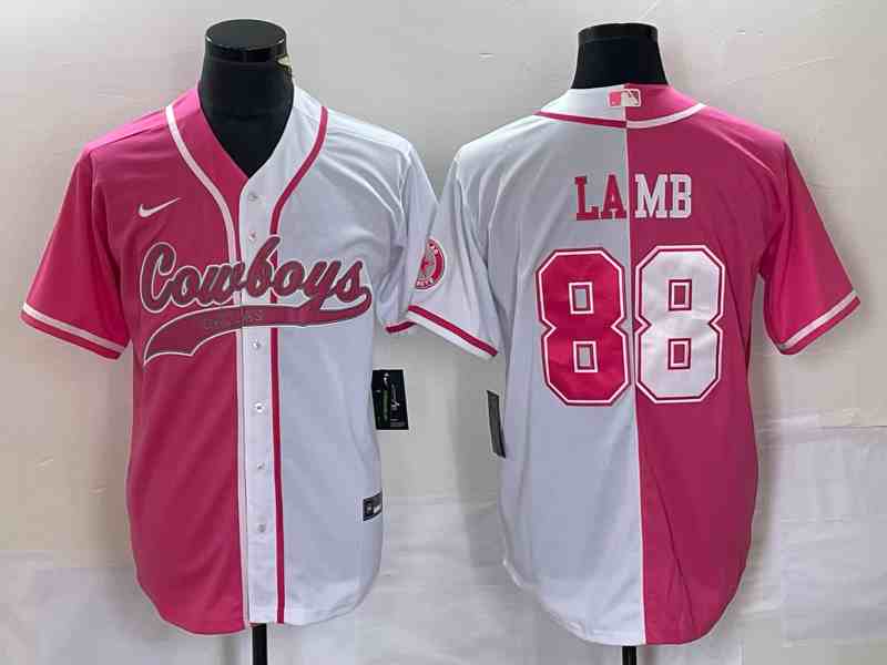 Men's Dallas Cowboys #88 CeeDee Lamb PinkWhite Split Cool Base Stitched Baseball Jersey