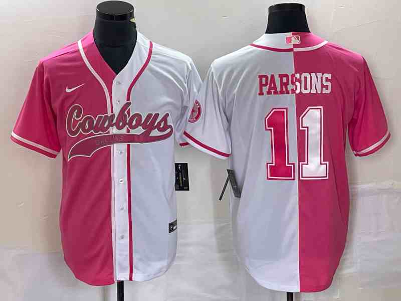Men's Dallas Cowboys #11 Micah Parsons PinkWhite Split Cool Base Stitched Baseball Jersey