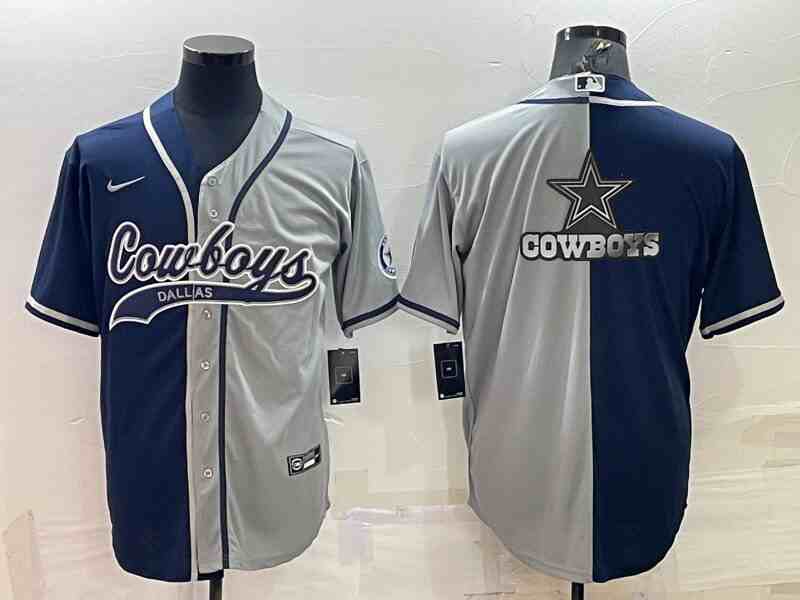Men's Dallas Cowboys Reflective Team Big Logo Split Navy-Gray Baseball Cool Base Jersey