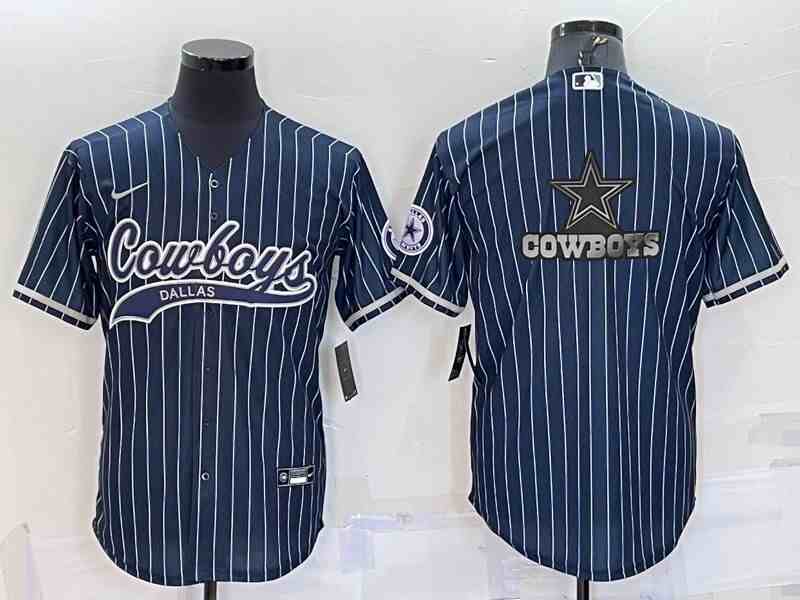 Men's Dallas Cowboys Navy Team Big Logo With Patch Cool Base Stitched Baseball Jersey (2)