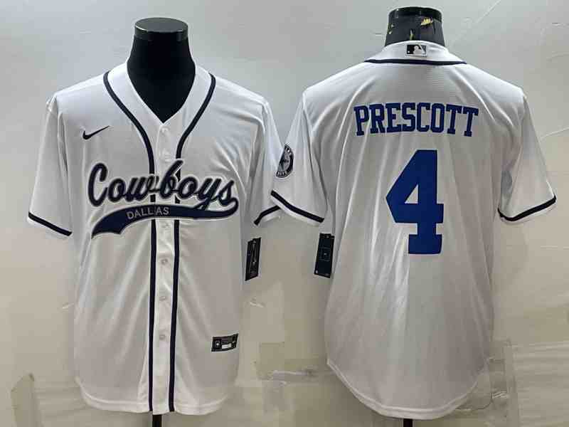 Men's Dallas Cowboys #4 Dak Prescott White Baseball Cool Base Jersey