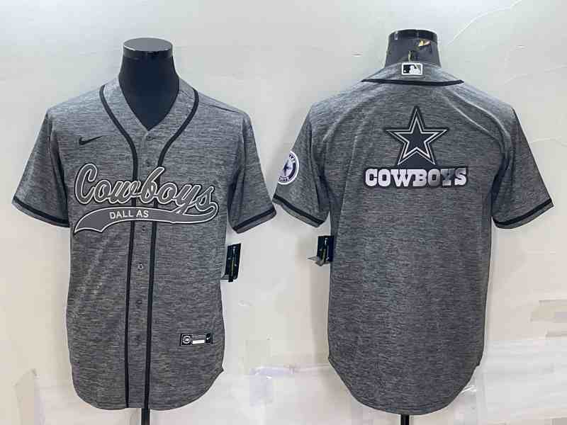 Men's Dallas Cowboys Grey Team Big Logo With Patch Cool Base Stitched Baseball Jersey (2)
