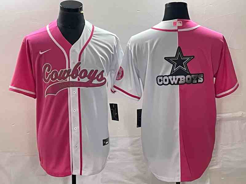 Men's Dallas Cowboys PinkWhite Split Team Big Logo Cool Base Stitched Baseball Jersey
