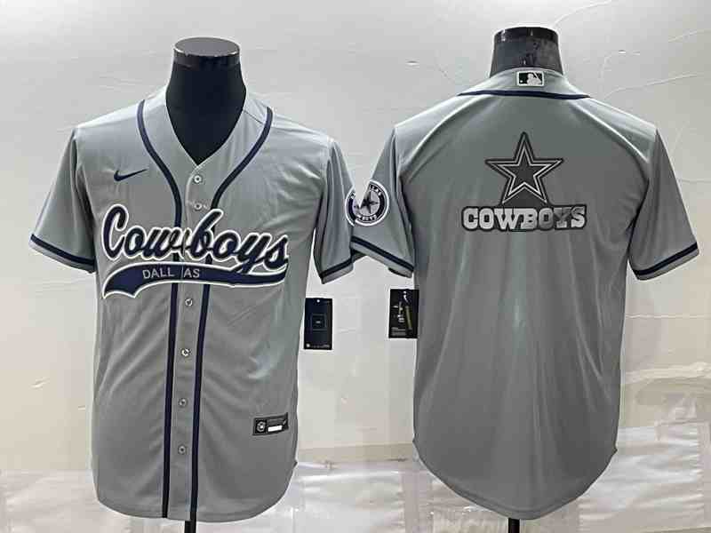 Men's Dallas Cowboys Grey Team Big Logo With Patch Cool Base Stitched Baseball Jersey (3)