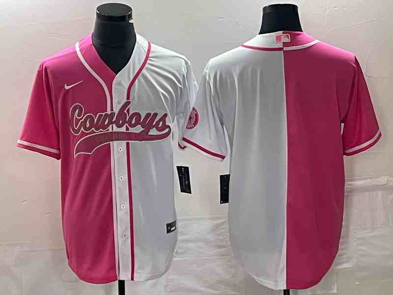 Men's Dallas Cowboys Blank PinkWhite Split Cool Base Stitched Baseball Jersey
