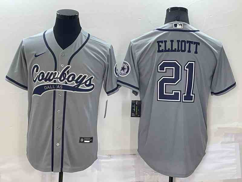 Men's Dallas Cowboys #21 Ezekiel Elliott Gray Baseball Cool Base Jersey