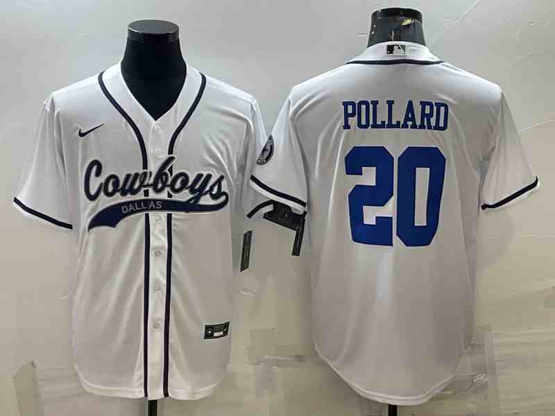 Men's Dallas Cowboys #20 Tony Pollard White With Patch Cool Base Stitched Baseball Jersey (2)