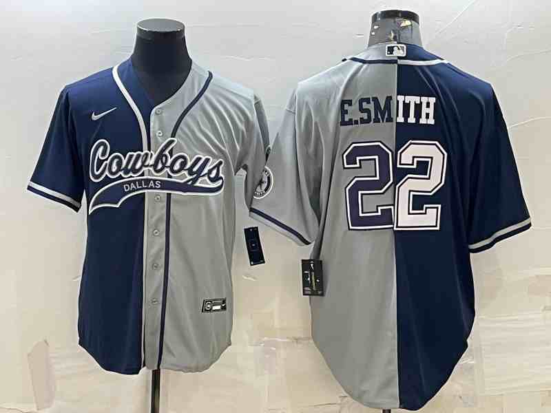 Men's Dallas Cowboys #22 Emmitt Smith Split Navy-Gray Baseball Cool Base Jersey