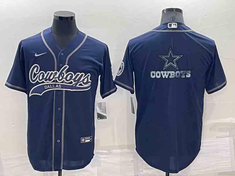 Men's Dallas Cowboys Navy Team Big Logo With Patch Cool Base Stitched Baseball Jersey