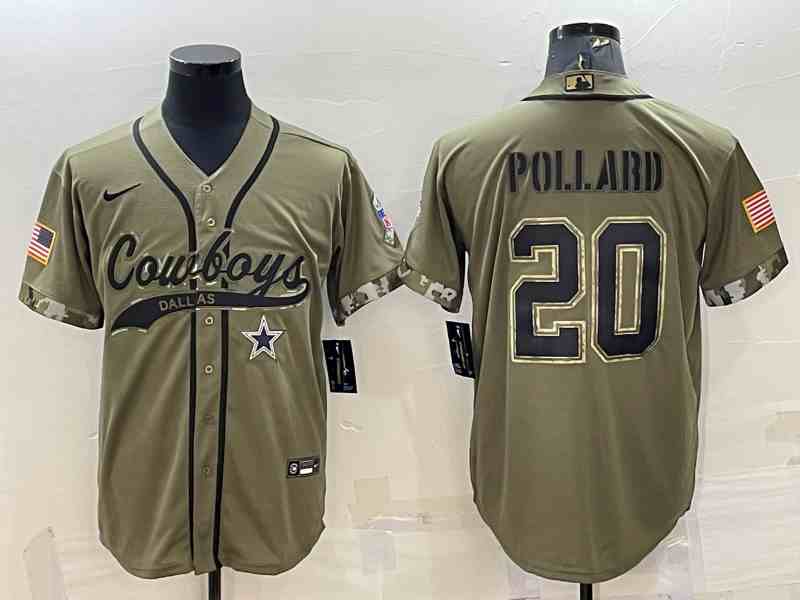 Men's Dallas Cowboys #20 Tony Pollard 2022 Olive Salute To Service Cool Base Stitched Baseball Jersey
