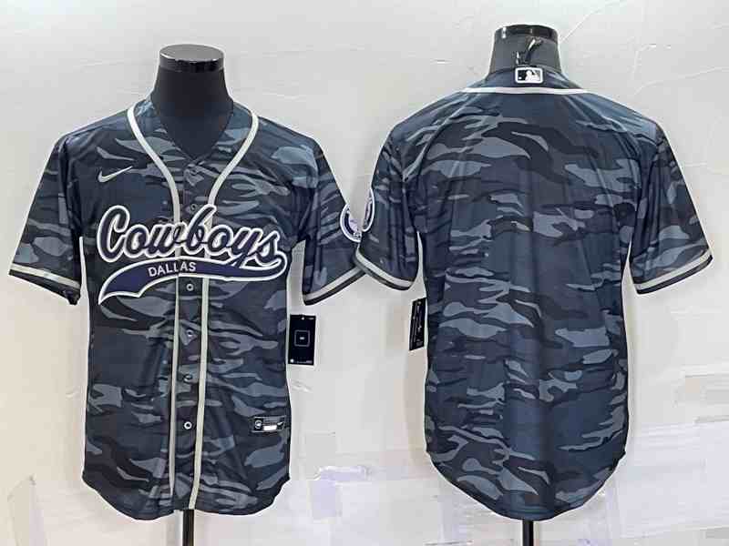 Men's Dallas Cowboys  Grey Navy Camo With Patch Cool Base Stitched Baseball Jersey