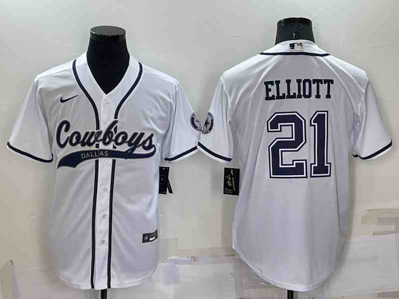 Men's Dallas Cowboys #21 Ezekiel Elliott White Baseball Cool Base Jersey