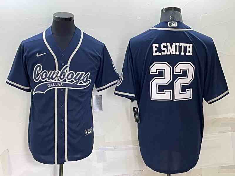 Men's Dallas Cowboys #22 Emmitt Smith Navy Baseball Cool Base Jersey