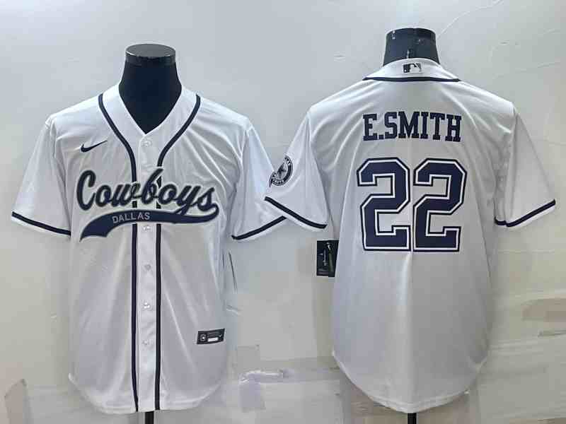 Men's Dallas Cowboys #22 Emmitt Smith White Baseball Cool Base Jersey