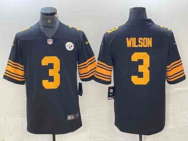 Men's Pittsburgh Steelers #3 Russell Wilson Black Color Rush Vapor Untouchable Limited Football Stitched Jersey