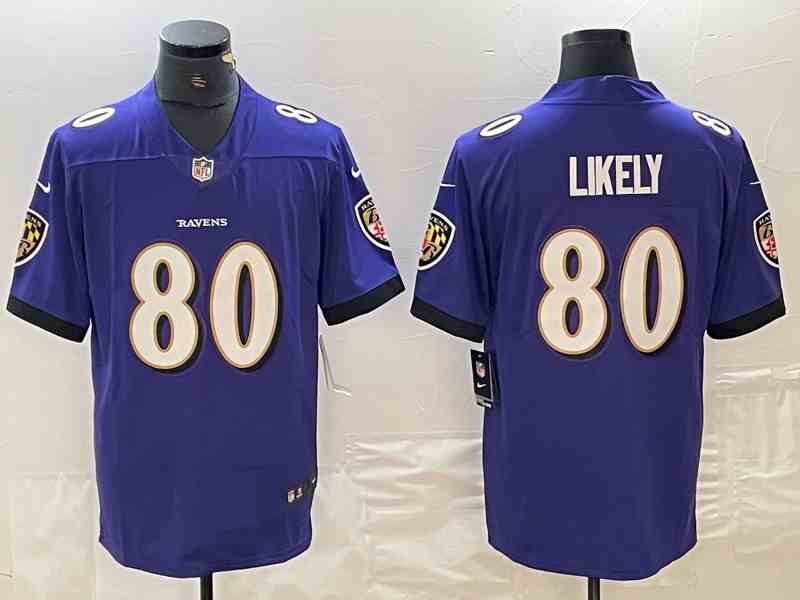 Men's Baltimore Ravens #80 Isaiah Likely Purple Vapor Limited Football Stitched Jersey