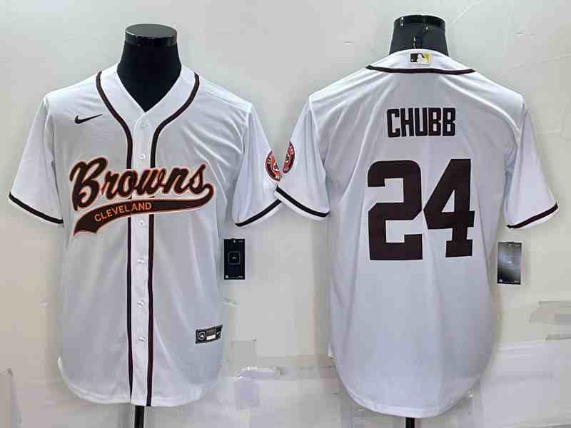 Men's Cleveland Browns #24 Nick Chubb White Stitched Cool Base Nike Baseball Jersey