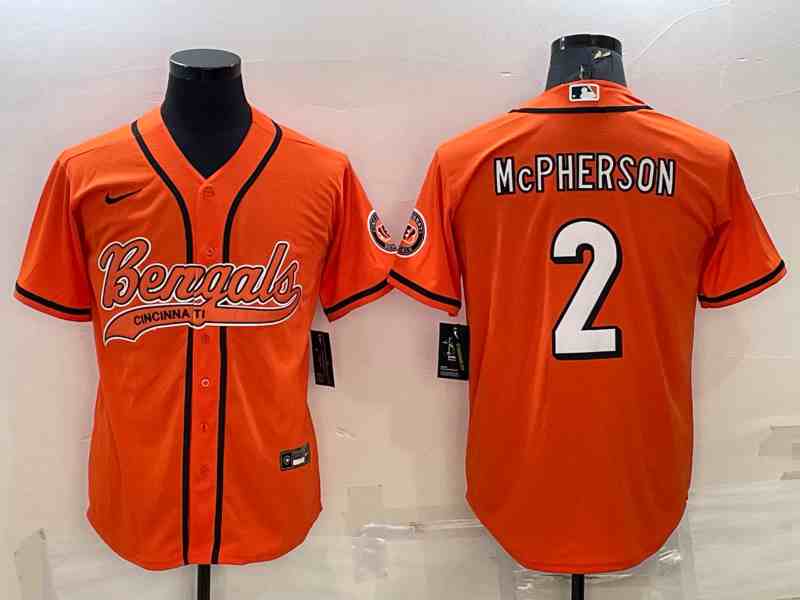 Men's Cincinnati Bengals #2 Evan McPherson Orange With Patch Cool Base Stitched Baseball Jersey