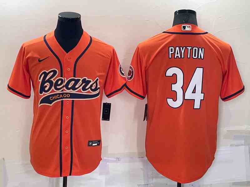 Men's Chicago Bears #34 Walter Payton Orange Stitched MLB Cool Base Nike Baseball Jersey