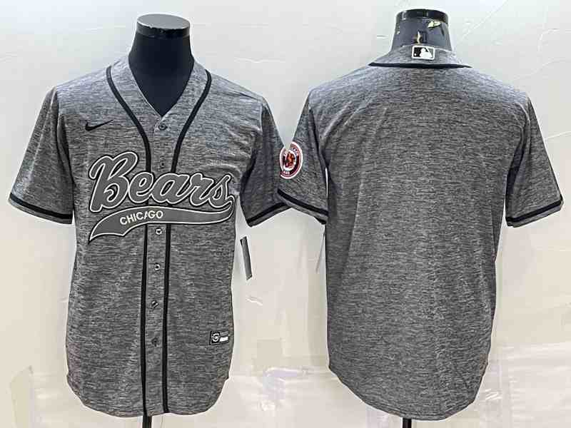 Men's Chicago Bears Blank Grey With Patch Cool Base Stitched Baseball Jersey