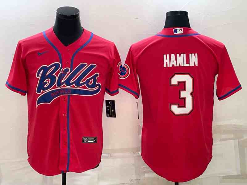 Men's Buffalo Bills #3 Damar Hamlin Red Stitched Cool Base Nike Baseball Jersey