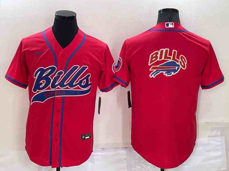 Men's Buffalo Bills Red Team Big Logo With Patch Cool Base Stitched Baseball Jersey