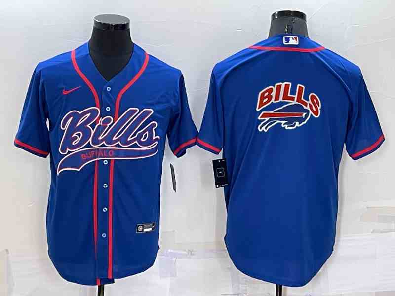Men's Buffalo Bills Team Big Logo With Patch Cool Base Stitched Baseball Jersey